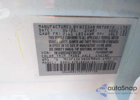 2025 Nissan Sentra Sv z USA, uszkodzony, nr VIN 3N1AB8CV4SY359738